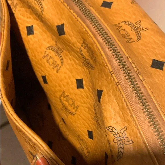 MCM Tan and Brown Satchel with Iconic Monogram and Leather Trim - Picture 5 of 10